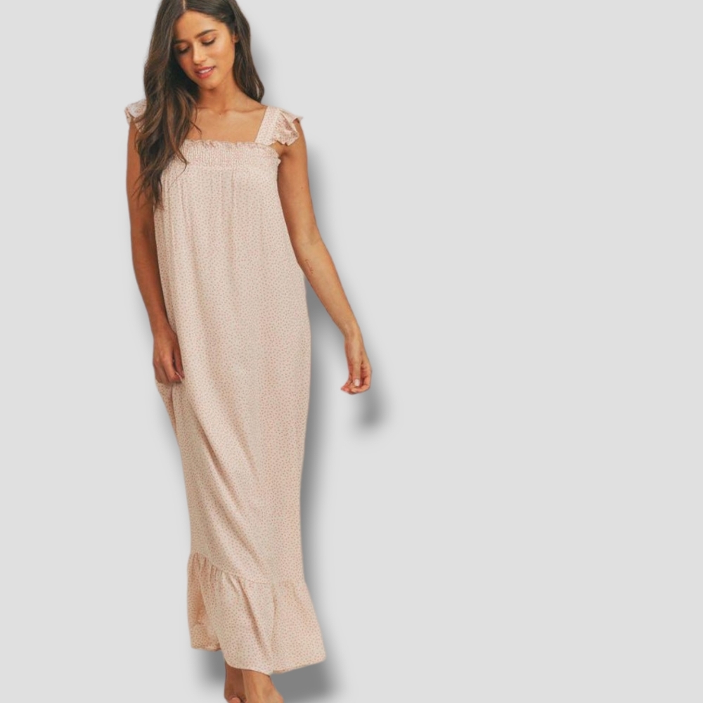 SADIE & SAGE Lady Laranja Polkadot Boho Cottage Dress Cream Peach